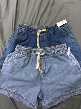 Old Navy Blue Denim Drawstring Kids Shorts - Dark & Light Blue